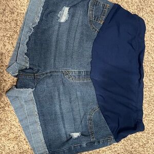 SHEIN Blue Denim Shorts with Navy Waistband